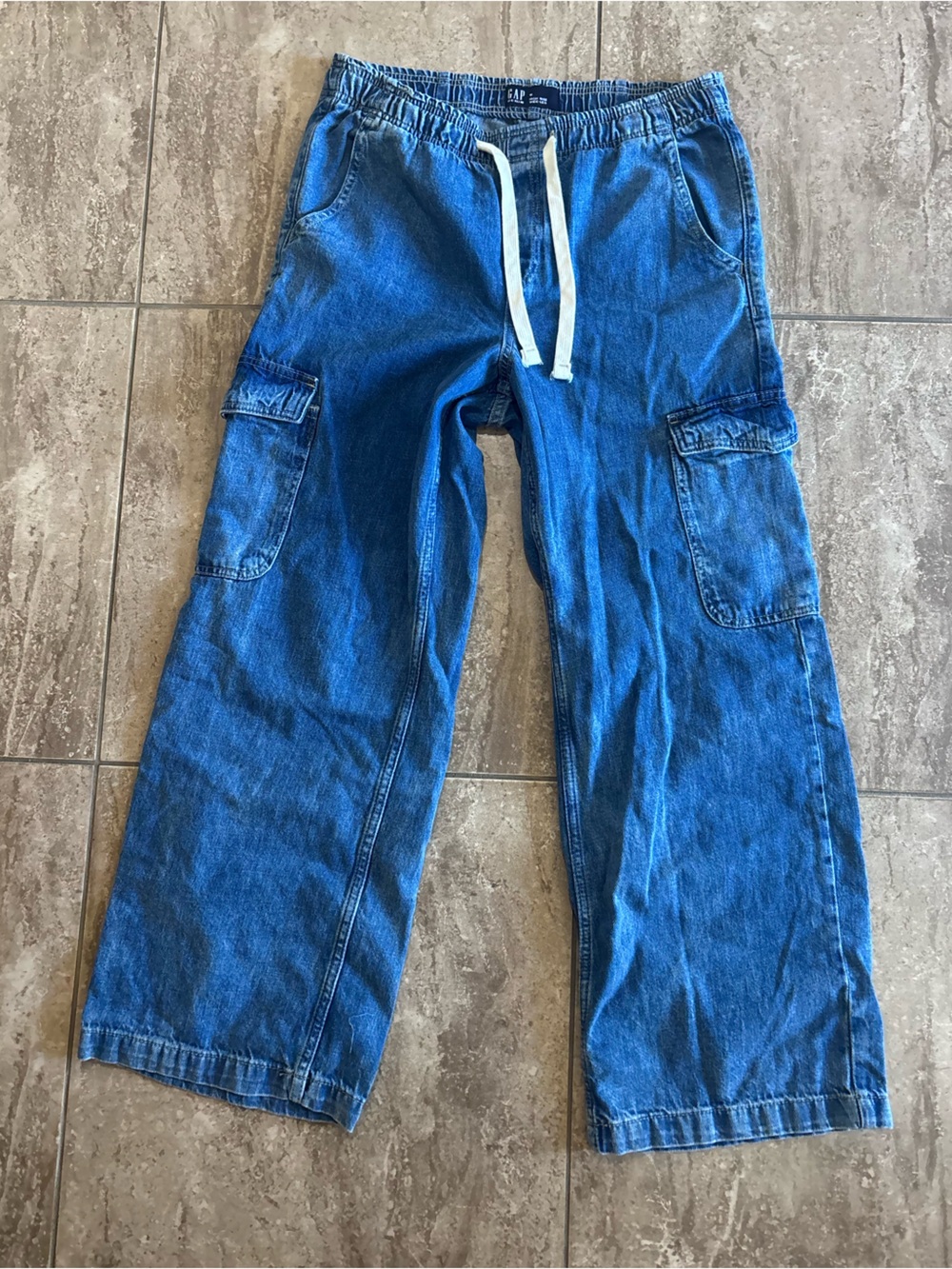 Gap blue wide leg cargo drawstring waistband denim jeans